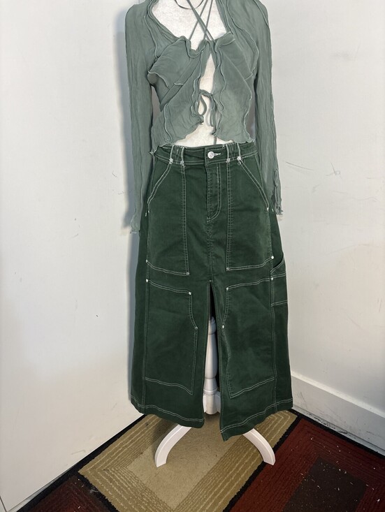 Free People Dresses & Skirts - Anthropologie Pilcro Cargo Maxi Skirt Denim Pockets Front Slit Green Sz 6 NWOT